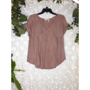Blu Pepper Anthropologie | Women's Blouse Lettuce Ruffle Brown Size Medium